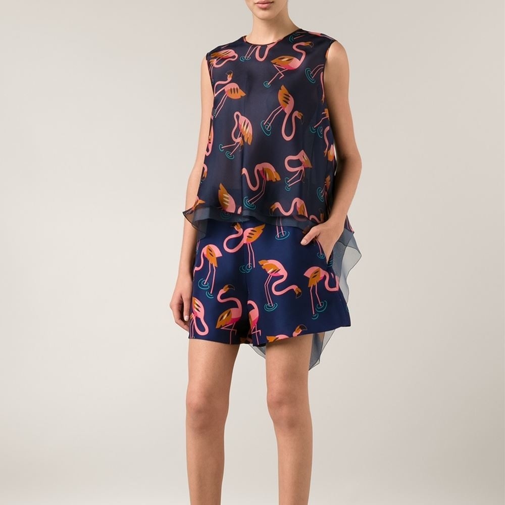 Delpozo Flamingo print shorts
